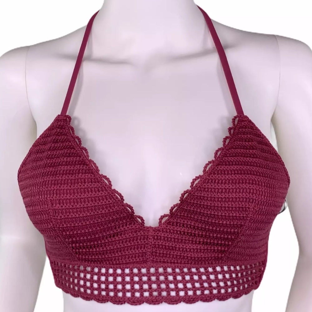 •34D• New Shade & Shore Crochet Long Line Halter Mauve Color Swim Top